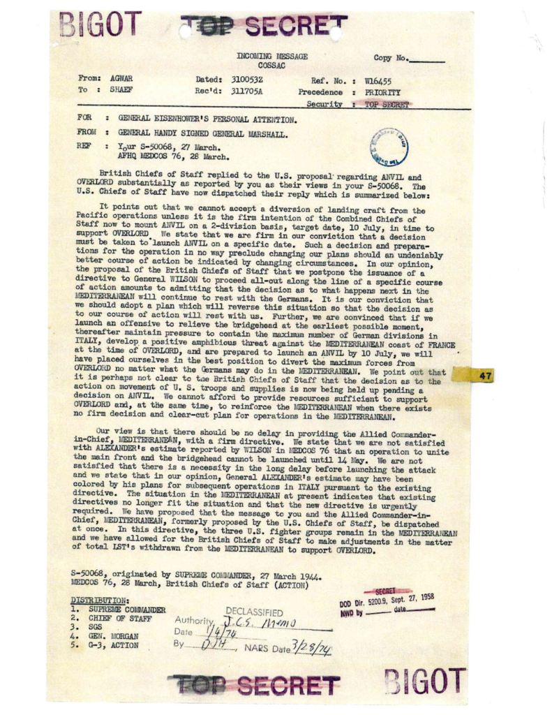 Scanned typewritten message with handwritten markings.