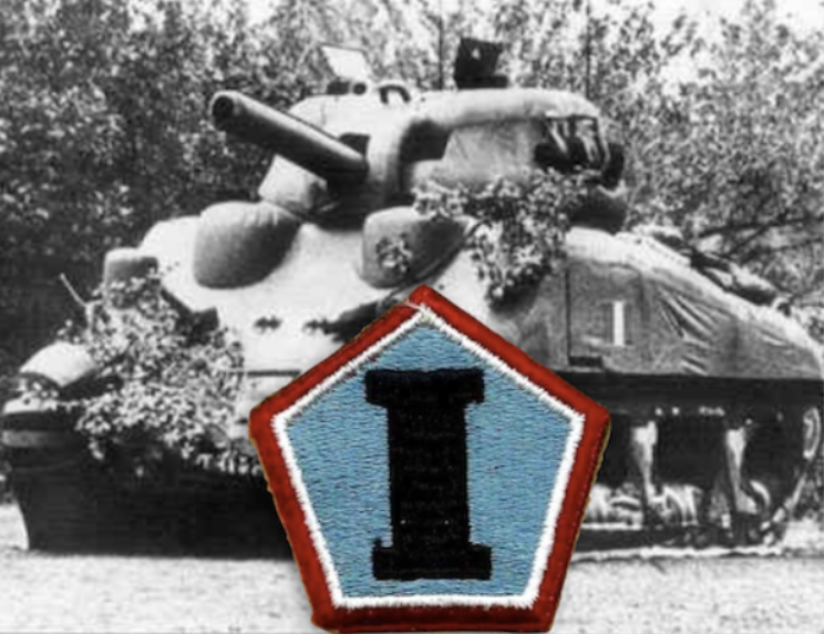 Inflatable military decoy tank used during D-Day deception operations, with an letter "I" patch on the graphic.