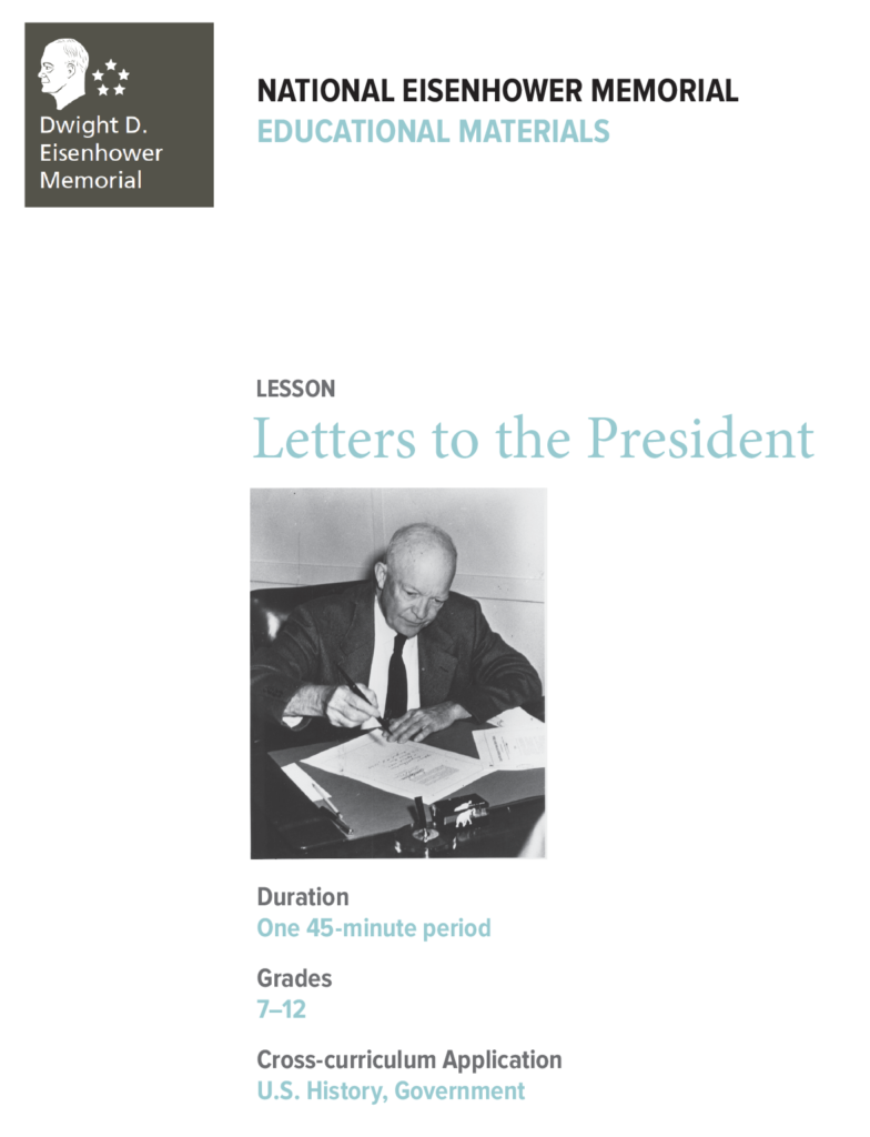 Educational materials from the National Eisenhower Memorial for a lesson covering "Letters to the President."