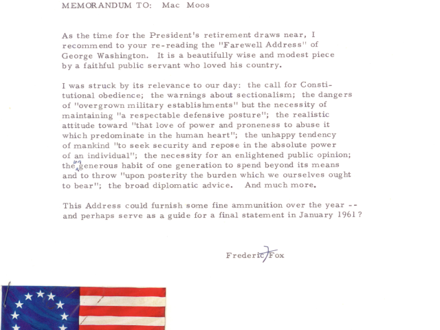 Memorandum discussing George Washington’s leadership, public service, and historical legacy.
