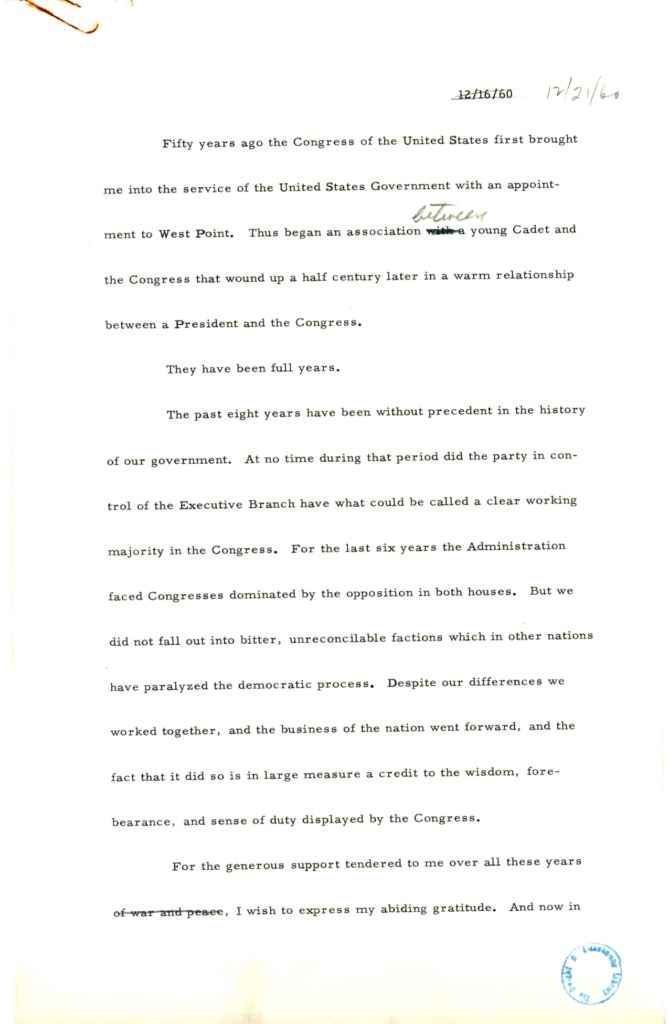 Scanned typewritten speech draft with spaced lines of text.