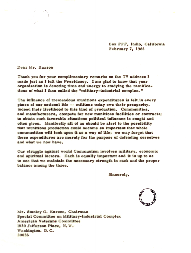 Scanned typewritten letter with an official stamp.