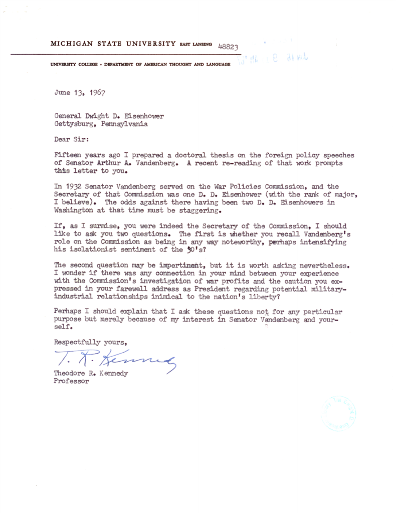 Scanned typewritten letter with handwritten markings.
