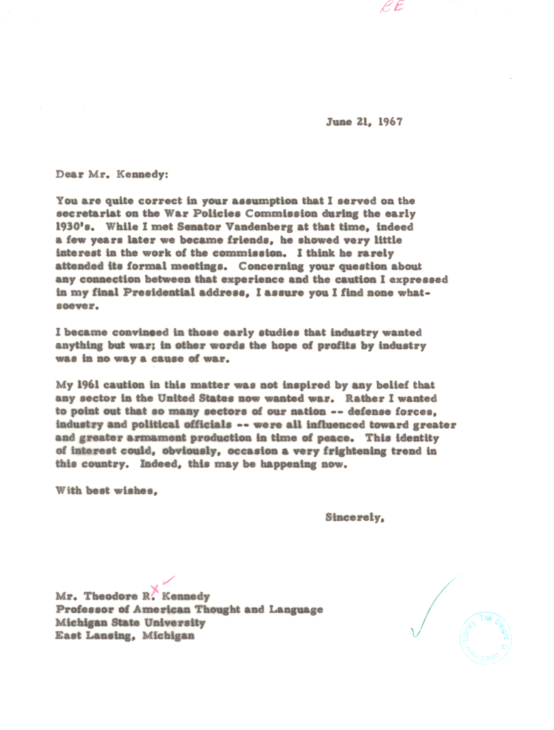 Scanned typewritten letter with a handwritten signature.