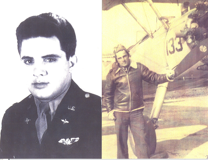 Two images of Floyd Harvey Green, including a portrait and a photo beside an aircraft.