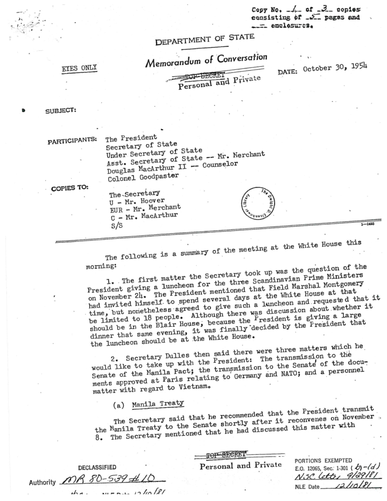 Scanned conversation memorandum with handwritten notes and official stamps.