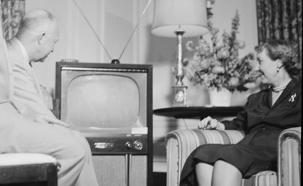 Dwight and Mamie Eisenhower watching tv