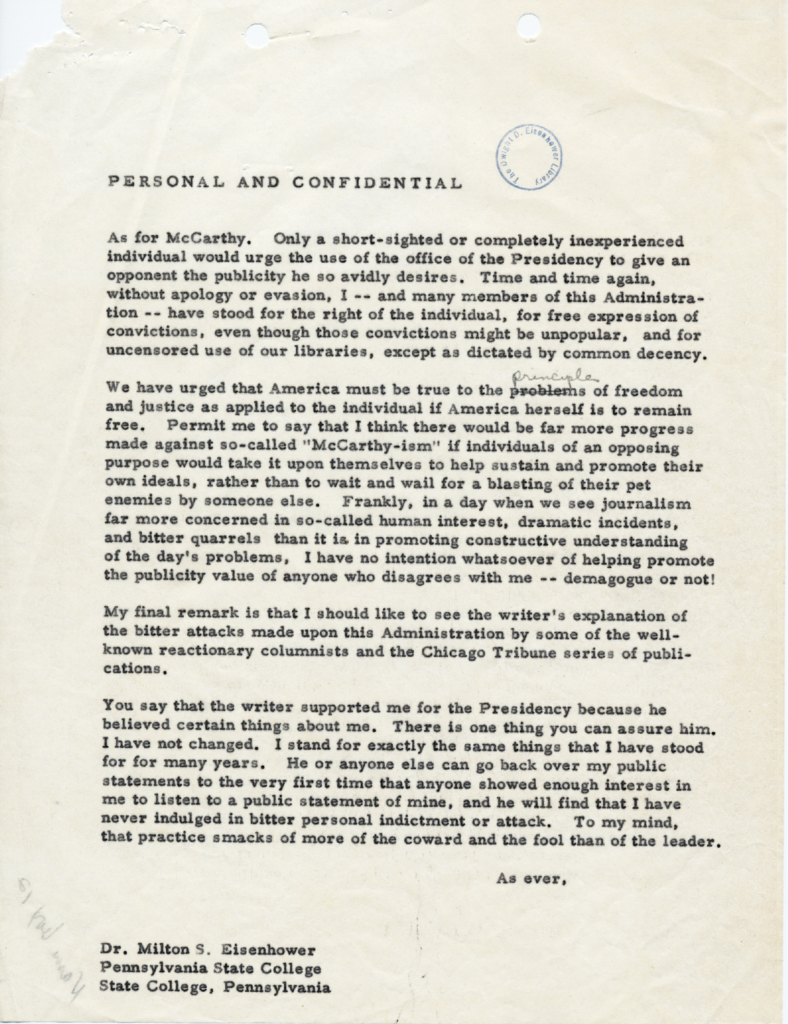 Aged typewritten letter with an official stamp.