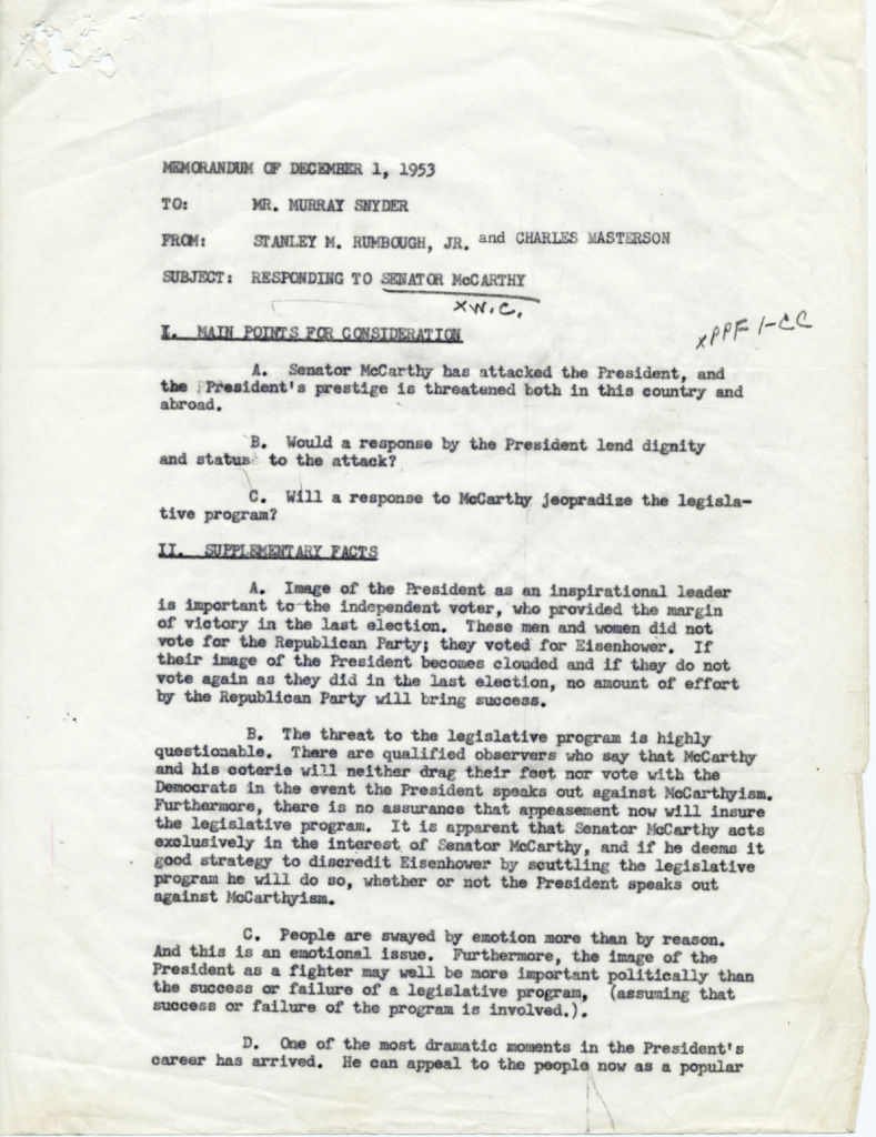 Scanned typewritten memorandum with marked passages.