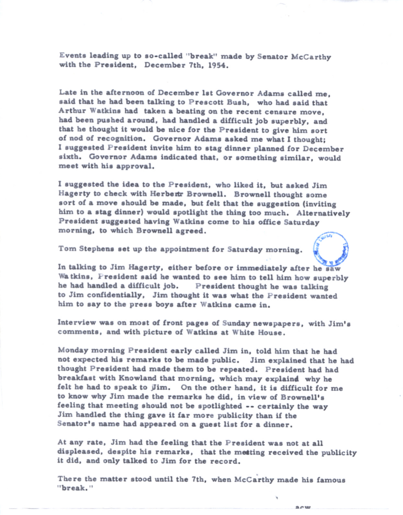 Scanned memorandum with several paragraphs of typewritten text.