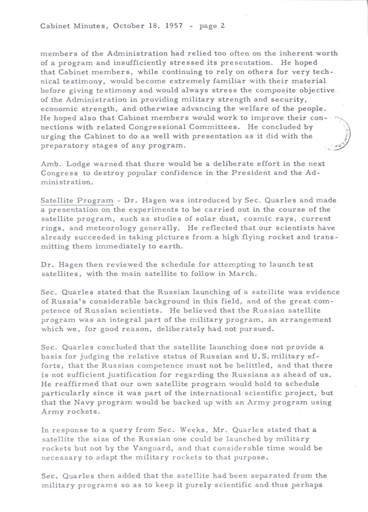Scanned typewritten cabinet meeting minutes.