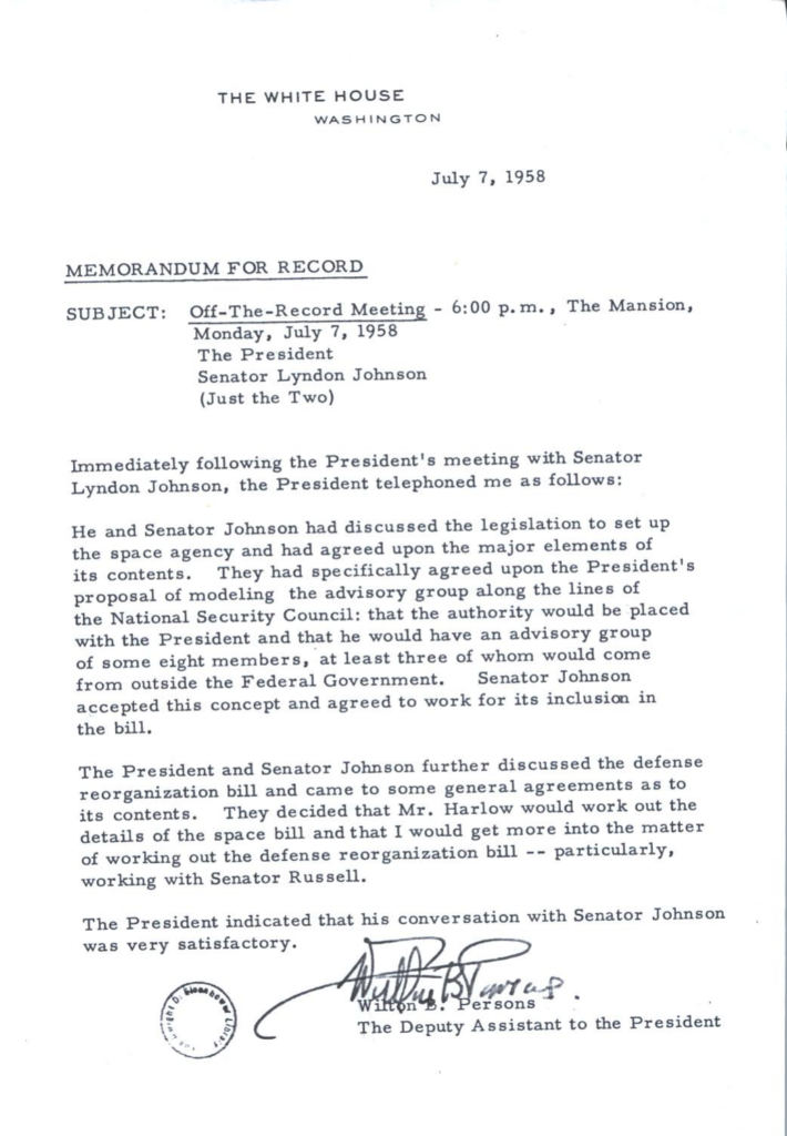 Scanned typewritten memorandum for the record.