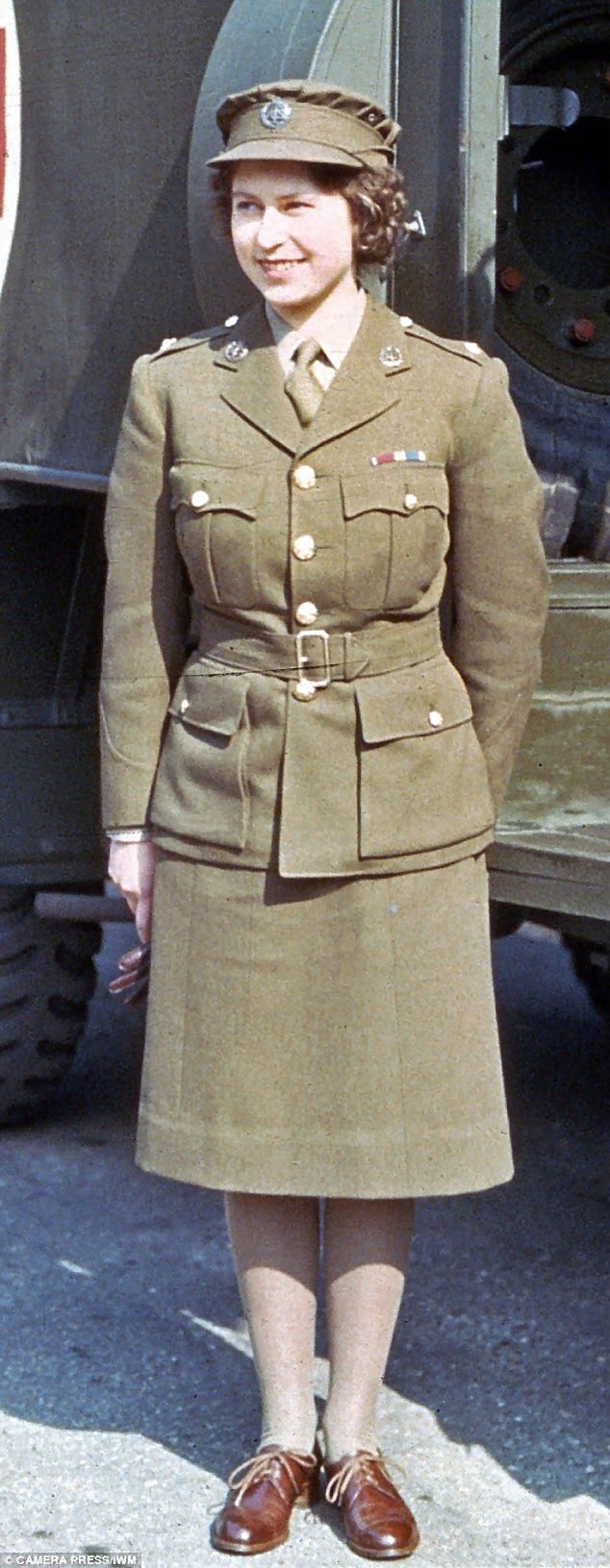Queen Elizabeth wearing a military uniform.