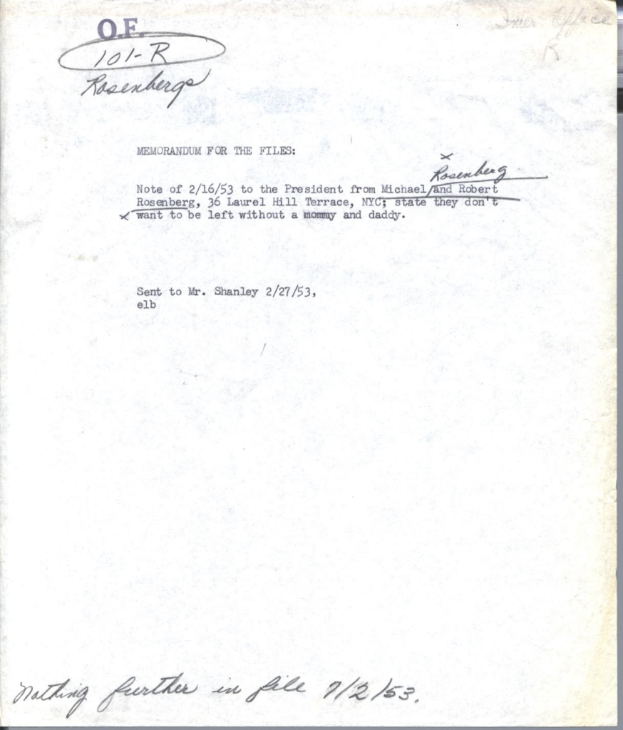 Scanned memorandum with sparse typewritten text and handwritten markings.