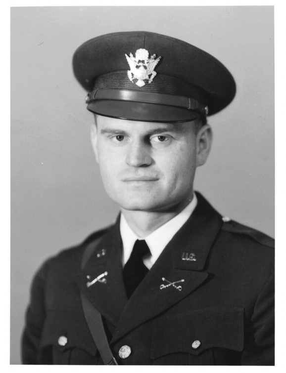 Ralph Praeger wearing a U.S. Army dress uniform and peaked cap.