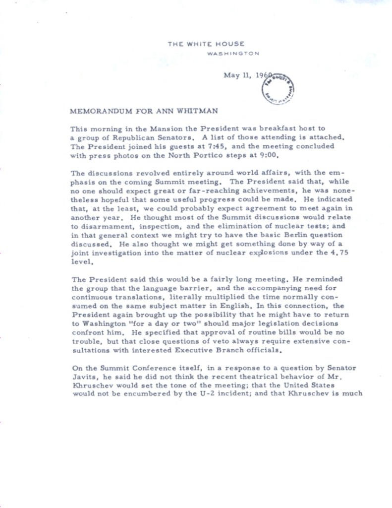 Scanned memorandum with several paragraphs of typewritten text.