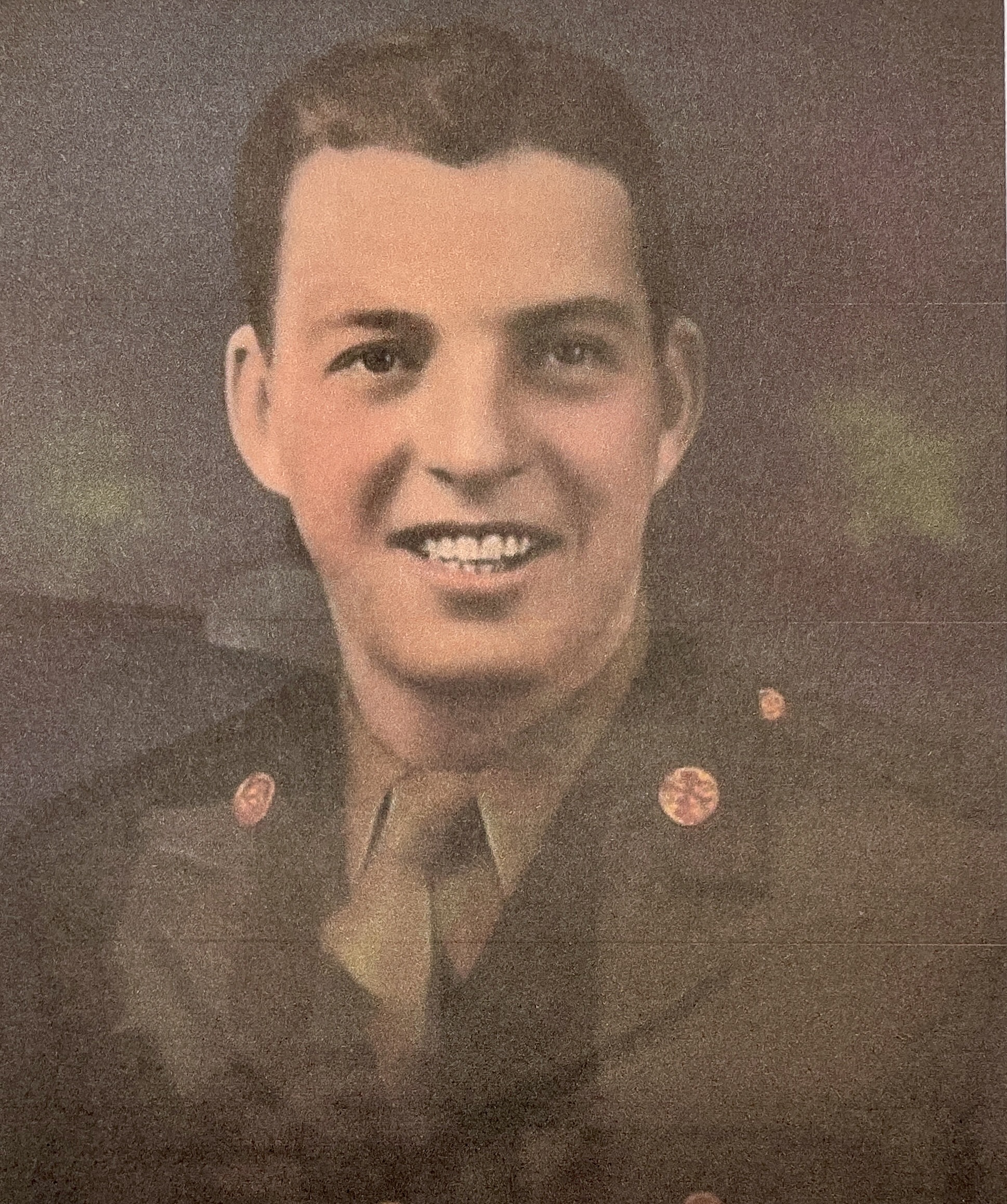 Sgt. Veltman, Francis shown in a colorized portrait.