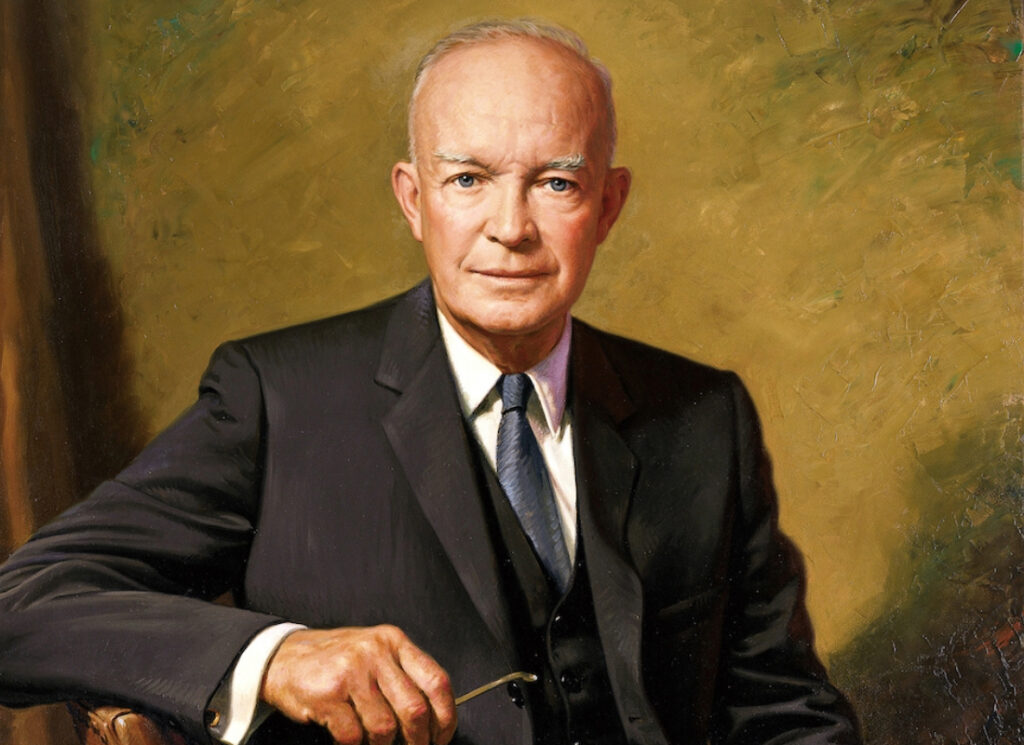 President Dwight D. Eisenhower seated for a formal portrait associated with his Chance for Peace speech.
