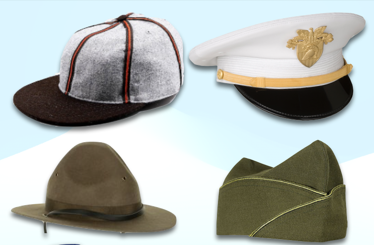 Historic military caps displayed together.