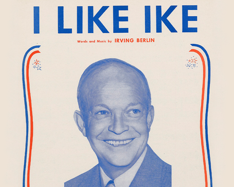 “I Like Ike” campaign artwork featuring a portrait of Dwight D. Eisenhower.