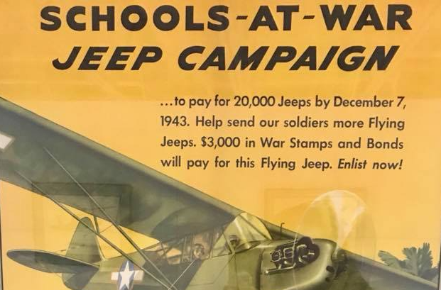 World War II poster promoting the Schools-at-War Jeep Campaign.