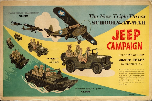 The New Triple-Threat Schools at War Jeep Campaign poster